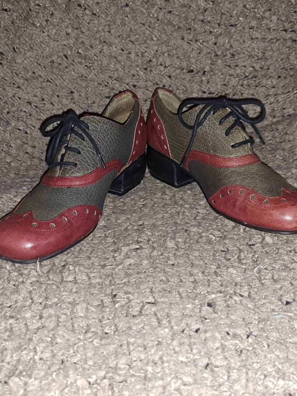 FLY LONDON-Wingtip Brogue Heeled Oxford-Dk Gray/Burgundy Leather-Sz 37-Excellent - Picture 4 of 8